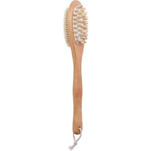 Wood Body Brush for Back Scrub Boar Bristle Shower Brushes Scrubber with Long Handle Exfoliate Skin and Cellulite Wet or Dry
