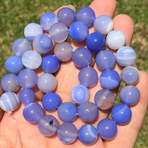 Natural Dark Blue Stripe Sardonyx Agates Round Loose Spacer Stone Beads For Jewelry Making Diy Beaded Bracelet Accessories 15"