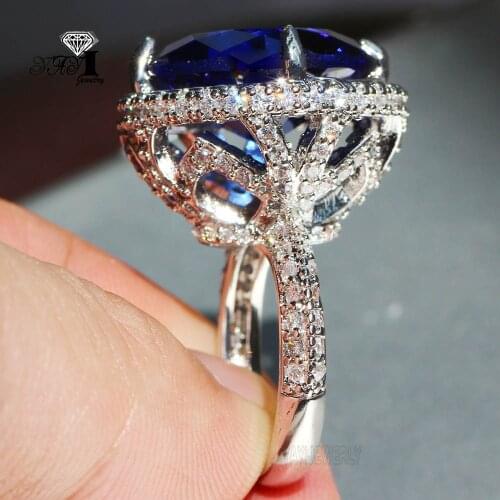 YaYI Jewelry Fashion Princess Cut 18 CT 18*18mm Huge Blue Zircon Silver Color Engagement Rings wedding Heart Rings Rings Gifts