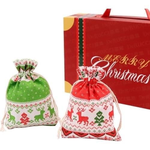Hot sale 5pcs/lot Christmas Cotton Bags 10x14 13x18cm Muslin Candy Jewelry Gifts Packaging Bags Drawstring Gift Bag Pouches