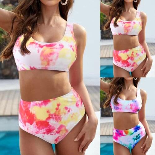 #H30 Womens Plus Size Tie-Dye High Waist Bikini Set Tummy Control Two Piece Swimsuit Women Swimwear Sumemr Push Up Bikini