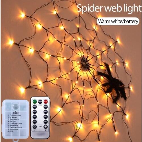 Halloween Decoration Spider Web Decorative Lights Holiday LED String Lights Waterproof Remote Control Lights Party Decor Props