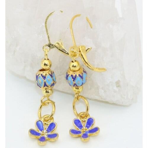 Top selling Korea style fashion high quality drop earrings women weddings party gifts gold-color cloisonne dangle jewelry B2593