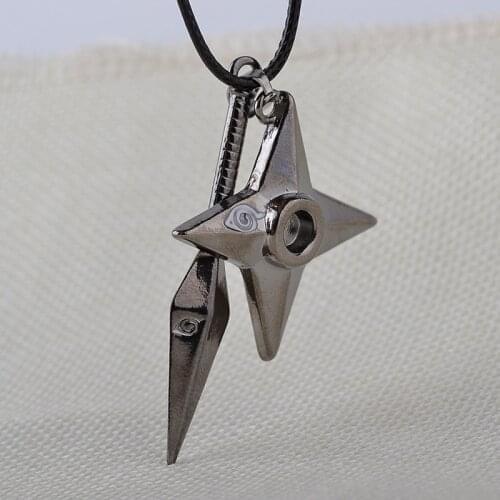 Kunai Shuriken Dart Weapon Konoha Logo Uzumaki Naruto Leather Rope Ninja Cosplay Pendant necklace
