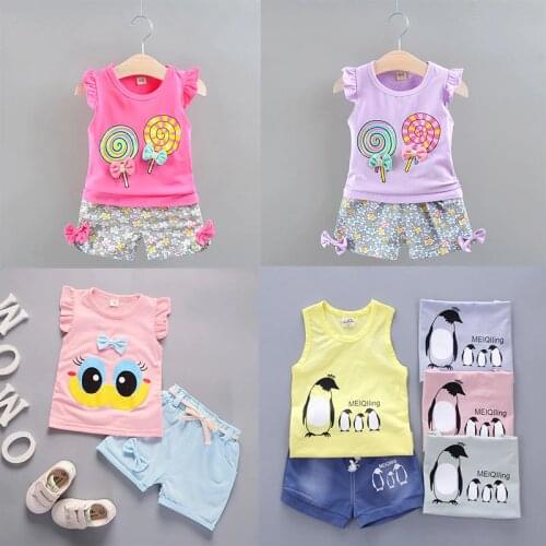Summer 1-5Y Baby Girls Clothes 2pcs Kids Sets For Girls Outfits Lollipop T-shirt Tops+Short Pants Clothes Set Toddler Clothing