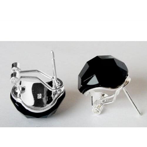 Hot Sell Summer 925 Sterling Silver Jewelry Black Faceted Natural jade Inlay Stud Earrings