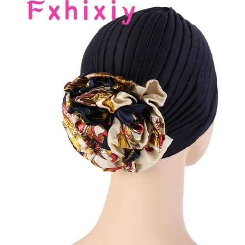 Fashion Women Luxury Big Flower Muslim Turban Wedding Party Cap Head Wrap Ladies Head Wear Beanie Hat Female Hair Accessories