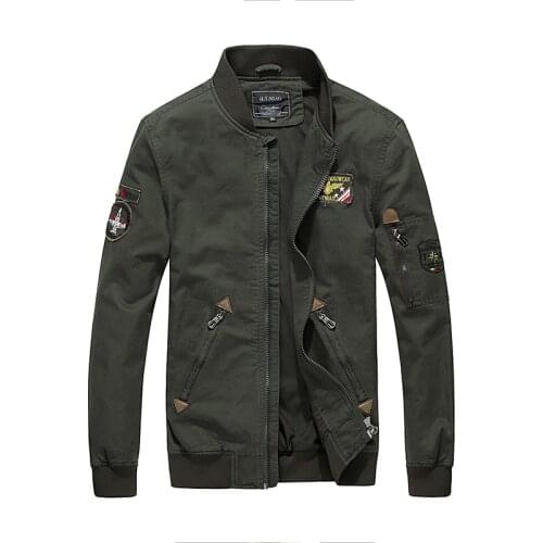 Mens New Spring/Fall All-Cotton Jacket Military Aviator Jacket And M-4XL BVCHAJ Casual Solid Color Stand Collar Air ForceJacket