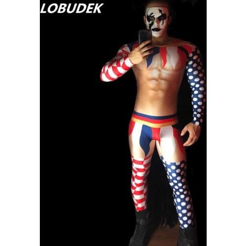 Male 3D False Muscle Printing Skinny Jumpsuit Abdominal Muscles Elastic Leotard Rompers Bar Club Party Dance Outfit DJ Costume