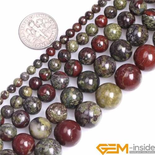 4/6/8/10/12mm A Grade Natural Round Dark Green Dragon Blood Jaspers Stone Gem Stone Semi Precious Beads For Jewelry Making 15"