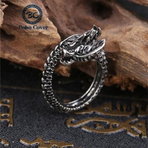 New stainless steel dragon ring mens women vintage ring Open Loop dragon shape unisex jewelry Friendship gifts Adjustable size
