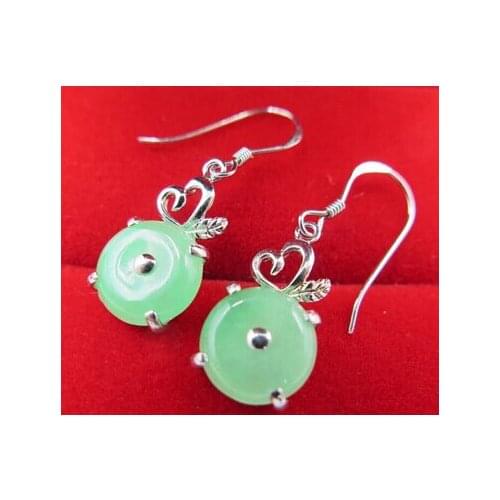 NEW Fine Classic 925 Sterling Genuine Natural stone Jaders Beautiful Circle Earring Lovely Fine Nobility Womens Earrings