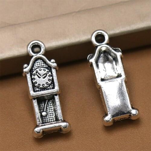 BULK 30pcs Vintage Silver Plated Grandfather Clock Charms Pendants Zinc Alloy Metal Wholesale Jewelry Lots Factory 21*9mm 1.7g