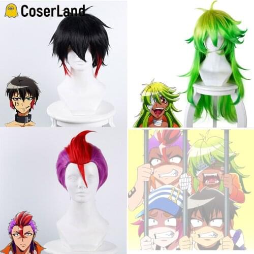 Detentionhouse Nanbaka No.15 Jyugo No.25 Nico No.69 Rock Cosplay Wigs Detention House Nanbaka Black Short Wig Long Green Wig