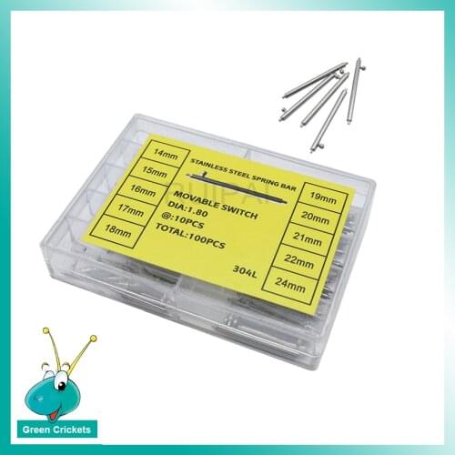 Wholesale 100pcs/box Assort Size Switch Spring bars 304L 14~24mm 1.5mm/1.8mm Watchband Watch Strap Link Bars Kit for Watchmakers