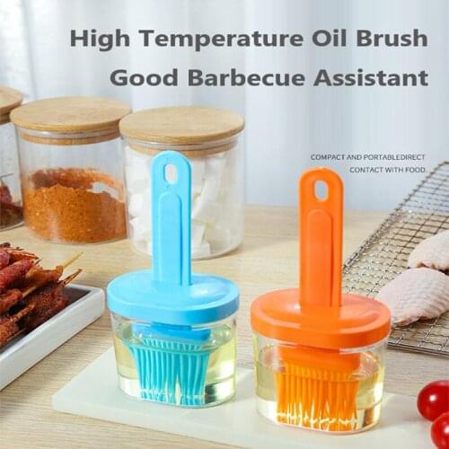 Portable Silicone Oil Bottle With Brush High Temperature Resistant Liquid Oil Pastry Grill Oil Brushes Kitchen Baking BBQ Tool