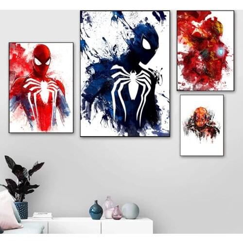 Marvel Superhero Spiderman Iron Man Anime Art Poster Abstract Watercolor Canvas Painting Kids Birthday Gift Bedroom Decoration