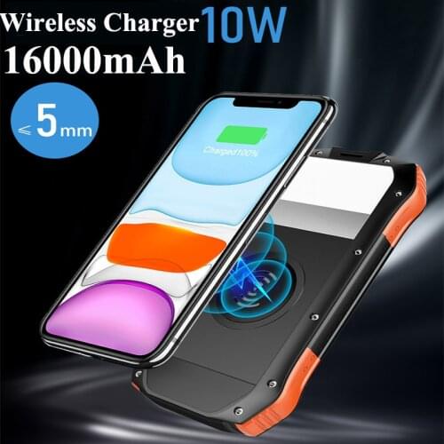 16000mAh Wireless Charger Solar Power Bank External Battery 10W Fast Wireless Charger Powerbank for Xiaomi Mi iPhone Poverbank