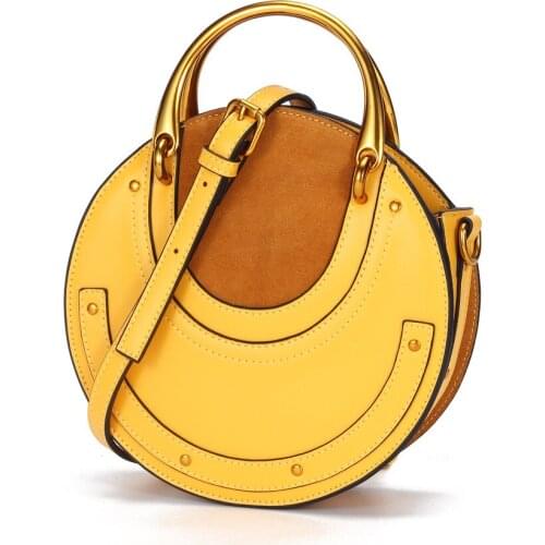 2021 New Round Handbag Fashion Messenger Shoulder Bags For Women Crossbody Bag Classic Genuine Leather Hand Purse Femal Retro