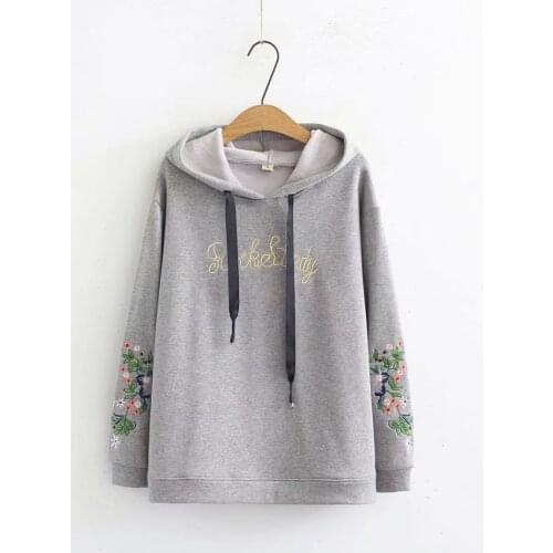 Plus size hooded letter floral embroidery Womens Sweatshirts 2021 fashion black gray spring autum pullover Woman clothes