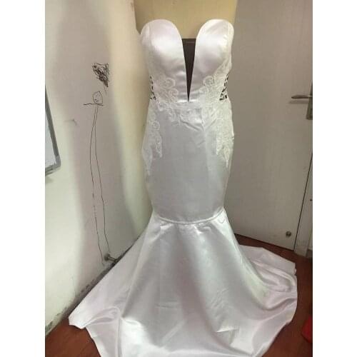 Mermaid Long V-Neck Detachable Skirt Wedding Dresses Sexy Satin Lace Up Lace Bridal Gowns for Women Real Pictures