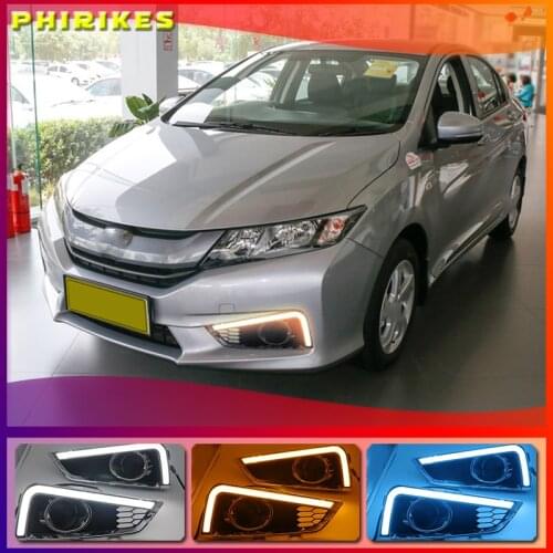 1set Car LED For Honda City 2015 2016 With Yellow Turning Function yellow car styling Daytime Running Light DRL