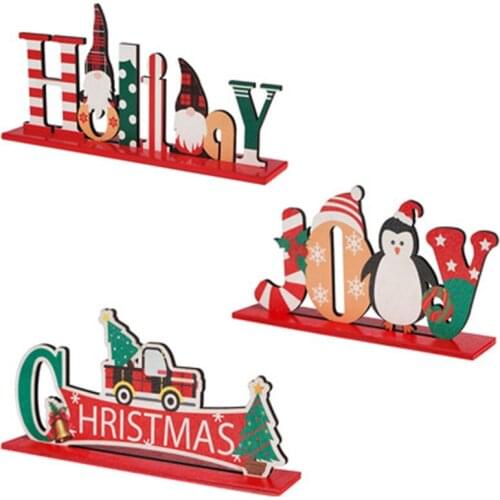 1 Pcs Creative Letter Wooden Sign Christmas Ornaments Cartoon Desktop Christmas Decorations For Home New Year Decor 2022 Navida