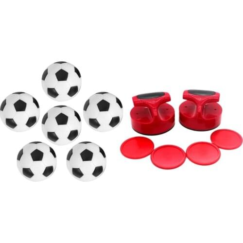 6Pcs Small Football Style Table Ball Hard Plastic Table Ball & 1 Set Air Hockey Goalies Air Hockey Replacement Pusher