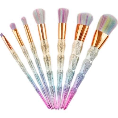 7/10Pcs Frosted Diamond Shape Makeup Brush Set Face Foundation Powder Makeup Brushes Colorful Shining Cosmetic Brushes DD