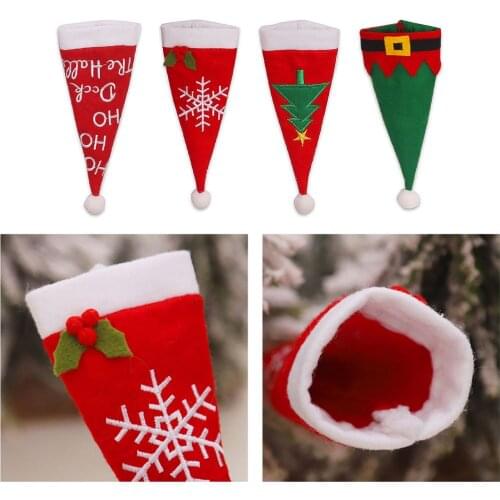 8pcs Merry Christmas Hat Tableware Holder Knife Fork Pockets Party Gift Xmas Ornament New Year Christmas Decorations For Home