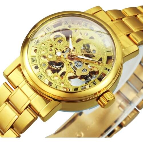 WINNER Official Brand Luxury Elegant Women Watches Skeleton Automatic Watch Mechanical Gold Stainless Steel Ladies Wrist Watch