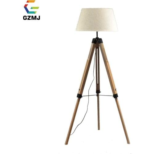GZMJ Art Deco Wood Floor Lamp Flaxen/Black/White Fabric Lampshade Modern Tripot Standing Lamp Bedroom Study Foyer Floor Lamps