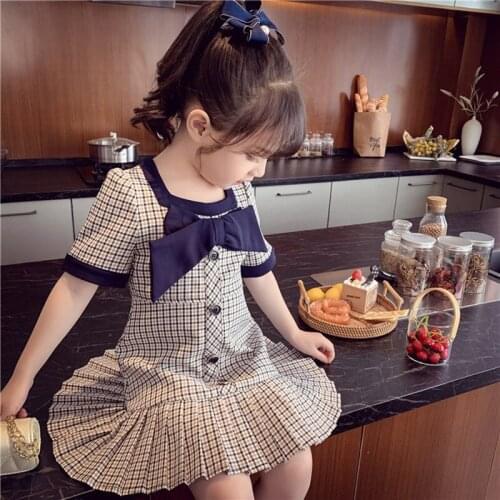 Kids Sheath Dresses Children Kids Dress for Girls Vintage Christmas Big Bow Neck Kids Plaid Dress Children Clothing kids clothes