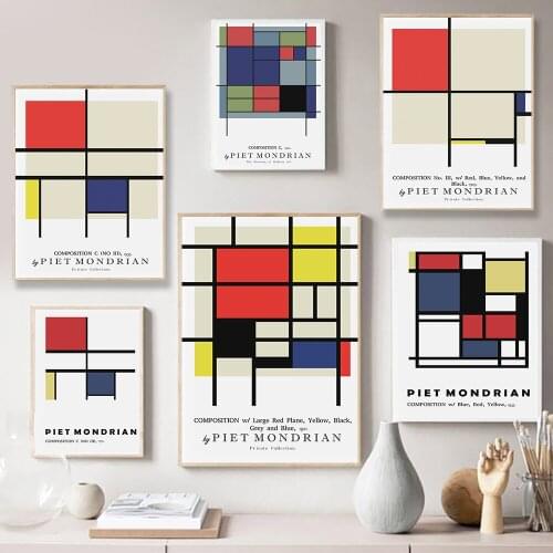 Home Decor Piet Cornelies Mondrian Classic Art Geometry Line Red Blue Yellow Composition Canvas Print Painting Poster Wall Decor