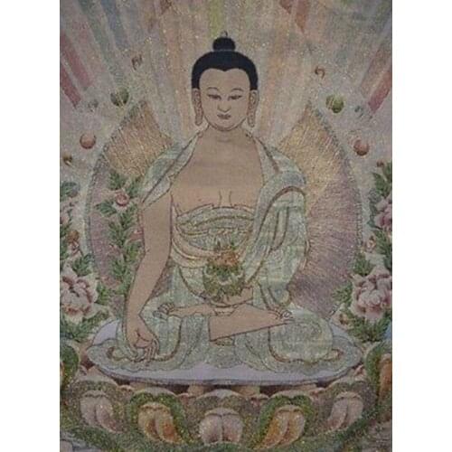 Exquisite Tibetan Buddhist Silk Inwrought Medicine Buddha Thangka