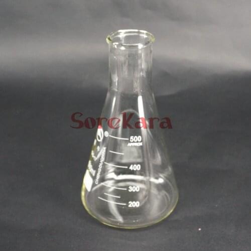 500ml Wide Neck Borosilicate Glass Conical Erlenmeyer Flask For Chemistry Laboratory