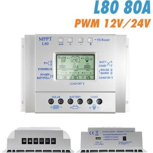 80 MPPT Solar Charge Controller Cell Battery Regulador Solar Panel 12V 24V MPPT Solar Charge Controller LCD Screen Display