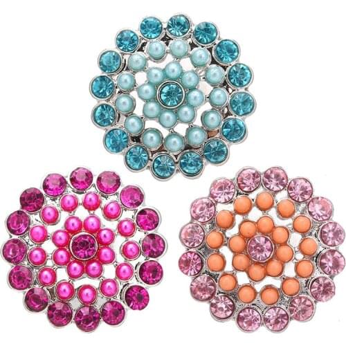 KZ3576 New Round Hollow Rhinestone beads flower 18MM Metal snap buttons for DIY 18mm snap jewelry bracelets wholesale