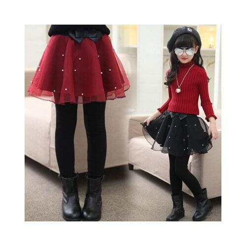 6-10 years clothing girls baby leggings autumn and winter plus velvet thickening princess net yarn pearl dress long pants dress