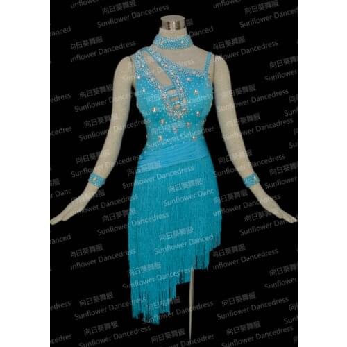 Hot sales! Latin dance dress,tango salsa samba dance dress, latin dance wear, Latin Dance Dress Girls Women,color blue