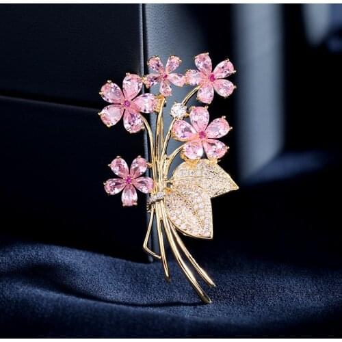 Fashion High-grade Micro Zircon Bouquet Collar Buckle Beautiful Suit Women Accessories Zirconium Flower Brooch Jewelry Luxury