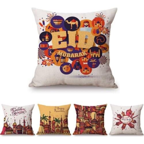 Muslim Ramadan Kareem Eid Mubarak Festival Home Decoration Sofa Cushion Cover Cartoon Hand Sketch Islam Mosque Throw Pillow Case