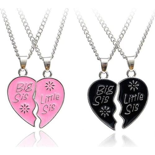 2020 New in 2 pieces / set of Good Sister Pendant Necklace BIG / MIDDLE / LITTLE Two Petals Love Splicing Oil Drop Necklace