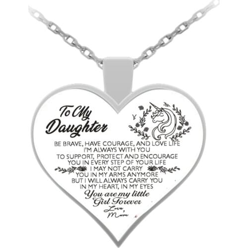 To My Daughter Love Heart Necklace Pendant Chain Unicorn Necklaces For My Daughter Girls Jewelry Family Gifts