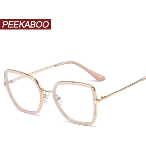 Peekaboo tr90 fashion big glasses cat eye square clear lens pink woman eyeglasses prescription metal gold gift for ladies