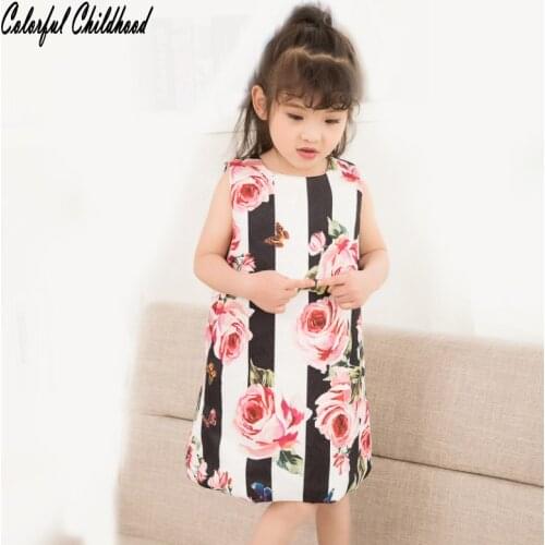Spring new style little girls dress 3D rose print pattern vest dress toddler kids princess party wedding clothing 2-10Yrs