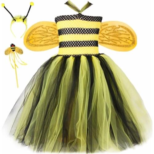 Little Bee Tutu Dress Kids Dresses Summer Fairy Dress Cosplay Halloweeen Costumes for Kids Baby Girl Clothes Toddler Bee Outfit
