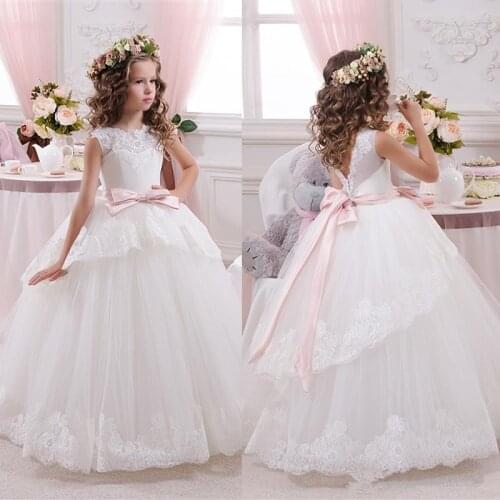 Belt Pink Elegant Flower Girl Dress for Wedding Children First Communion Dresses for Girls Party Gown