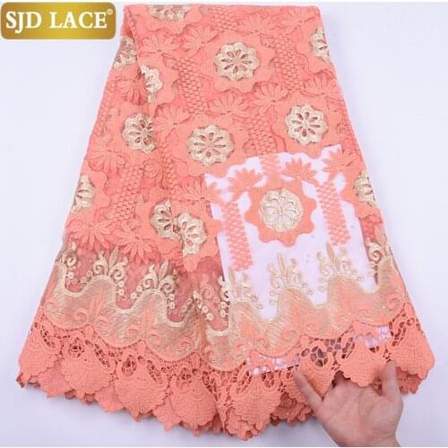 SJD LACE African Lace Fabric Embroiderey French Mesh Lace Fabric With Guipure Cord Milk Silk Lace For Wedding Party Dress A1994