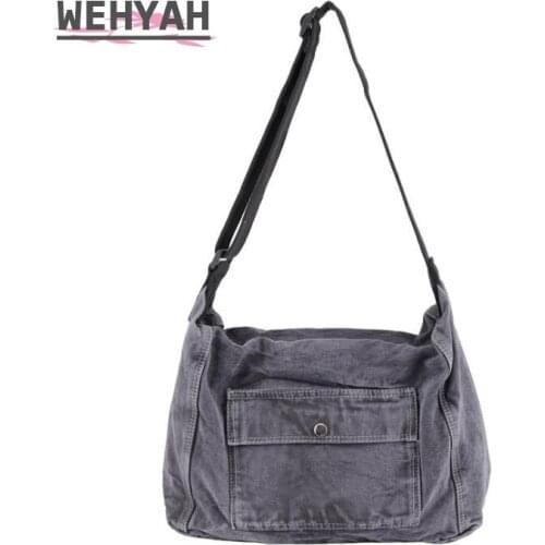 Wahyah Unisex Crossbody Bags for Woman Handbags Bag School Bag Canvas Clutch Purse Large Casual Jeans Bag Solid ZY115